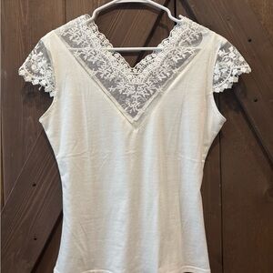 Elegant Lace Trim White Top